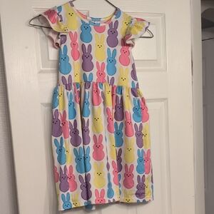 Girls Bunny Print Ruffle Sleeve Dress - Multicolor